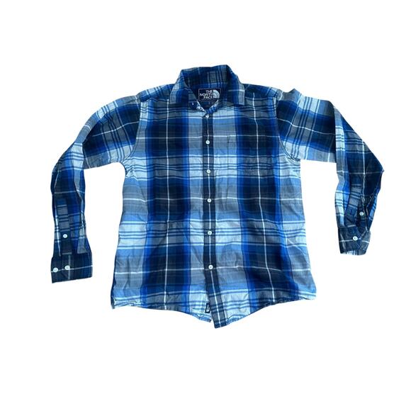 North Face TNF Blue White Black Plaid Mens Medium L/S Button Up Shirt - Picture 1 of 7
